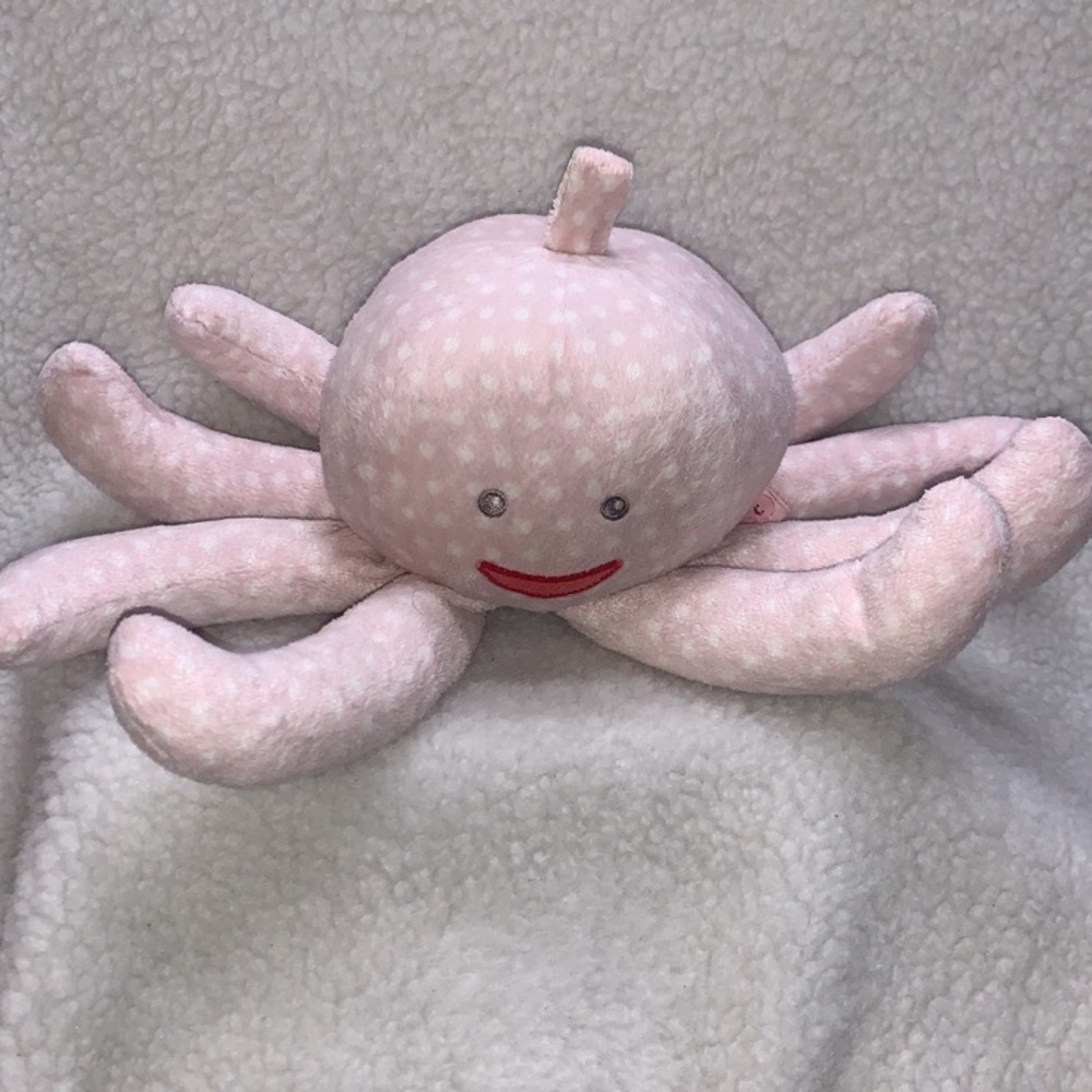 Octopus plush lovey 12" Mrs Sock T Pus pink polks dot rattle crinkle sewn eyes